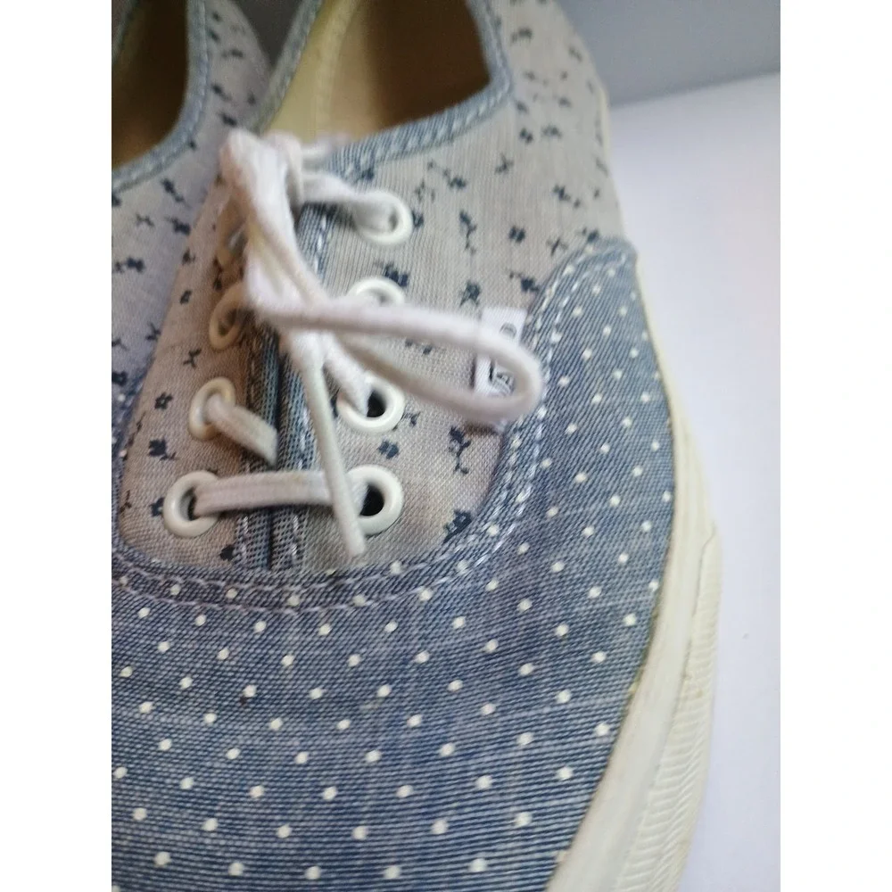 Vans Blue Polka A Dot Flowers Ankle Sneakers Lace Up Tie Size Wm 7 Cloth